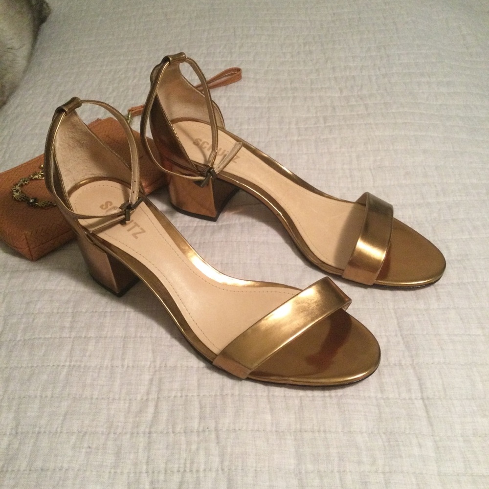 SCHUTZ Chimes bronze Block Heel Sandals 8.5 - Picture 13 of 16